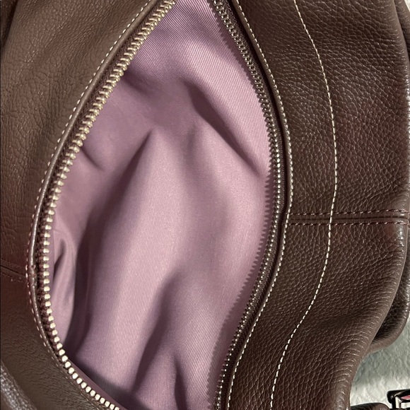Coach Pebbled Leather Brown Hobo Shoulder Bag with Purple Lining - Picture 5 of 11